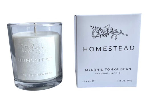 Myrrh & Tonka Bean scented premium soy wax candle